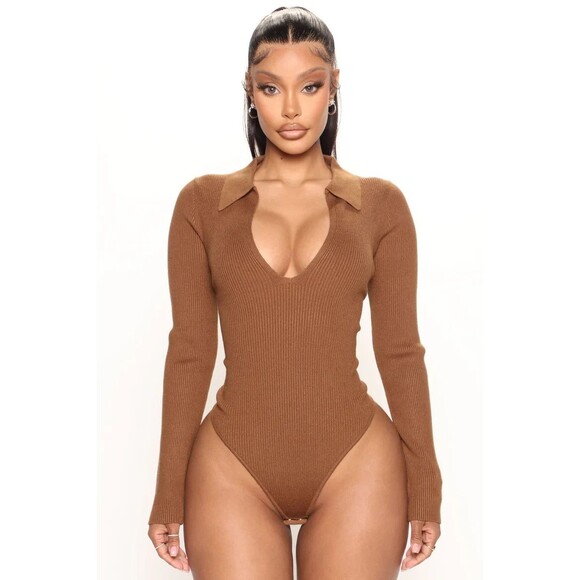 Any Day Of The Week Bodysuit - Tan Size Medium Long Sleeve Pullover - Picture 2 of 14